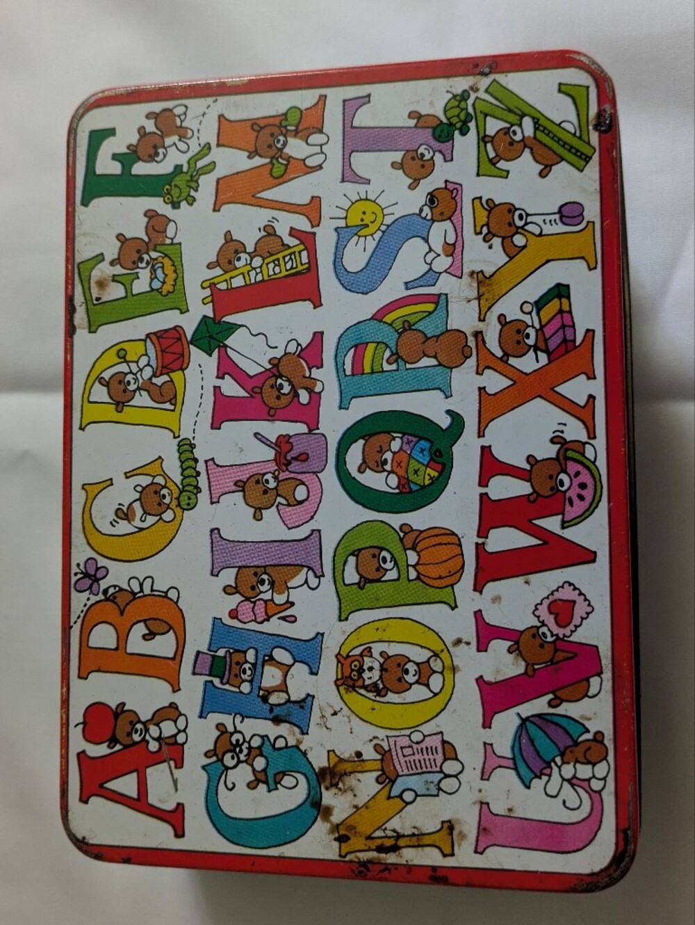 Vintage Children's Colorful Alphabet Metal Canister